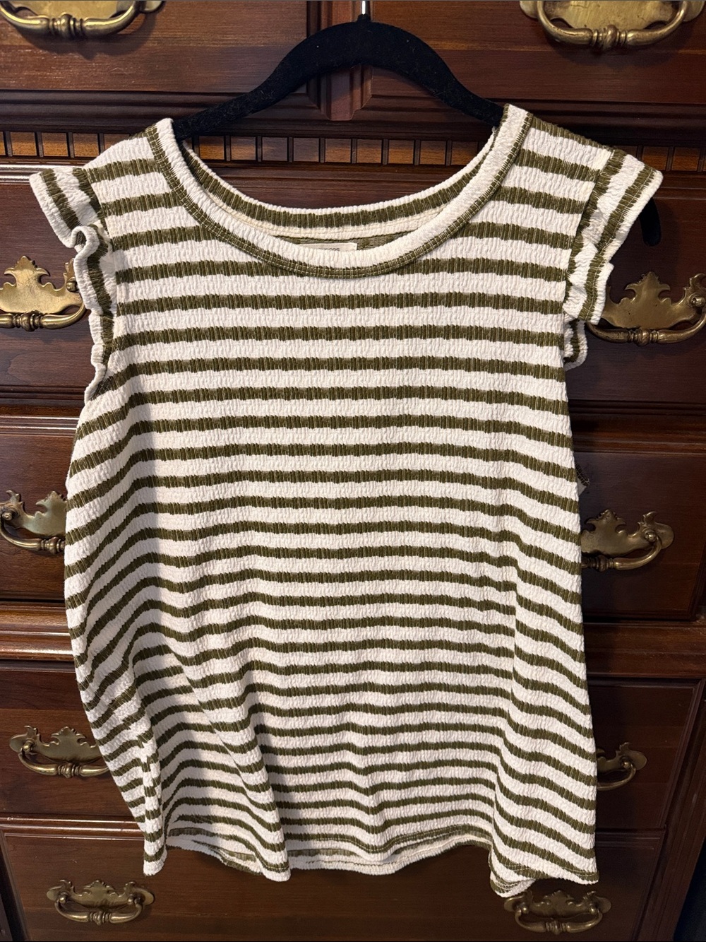Maurices Olive and White Striped Knit Sleeveless Top